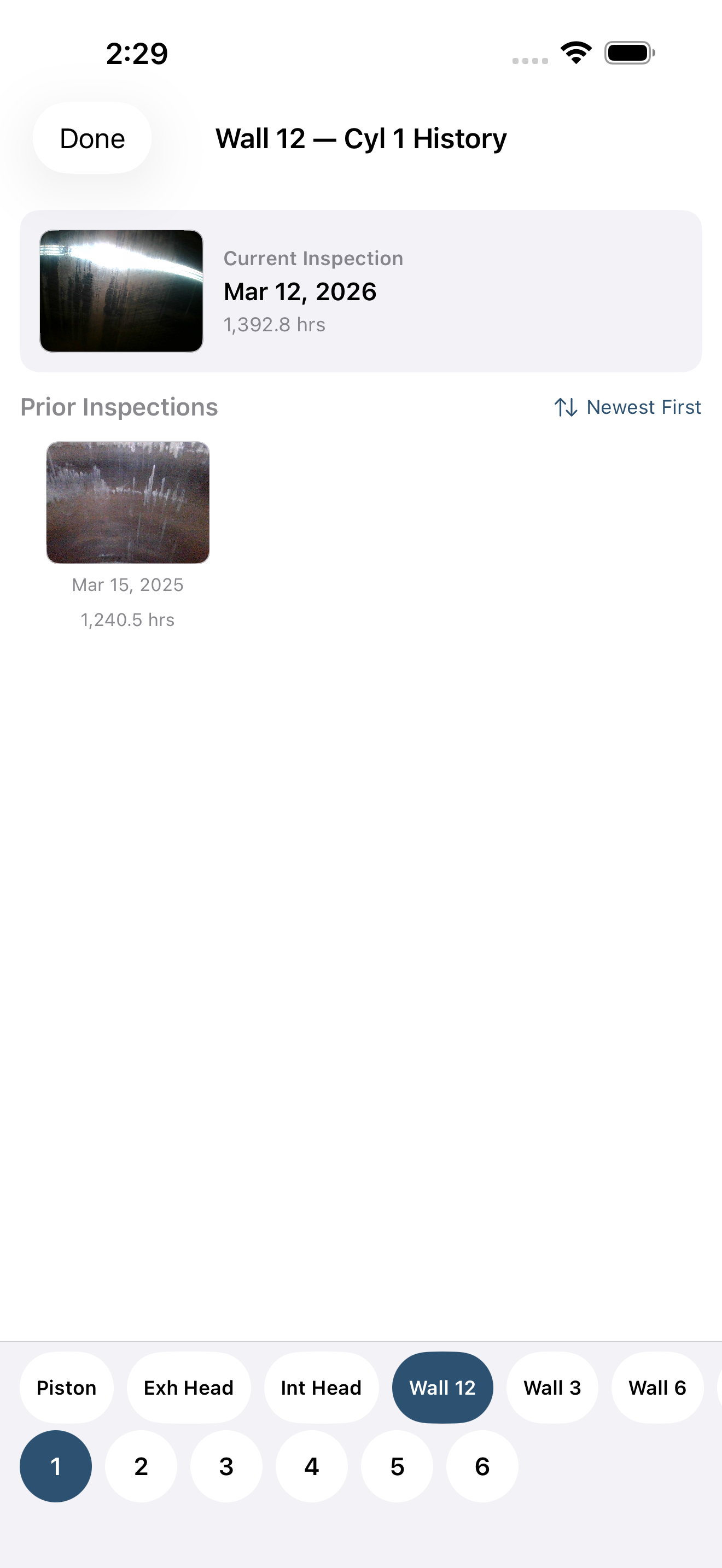 Grid comparison with current image pinned and prior captures below