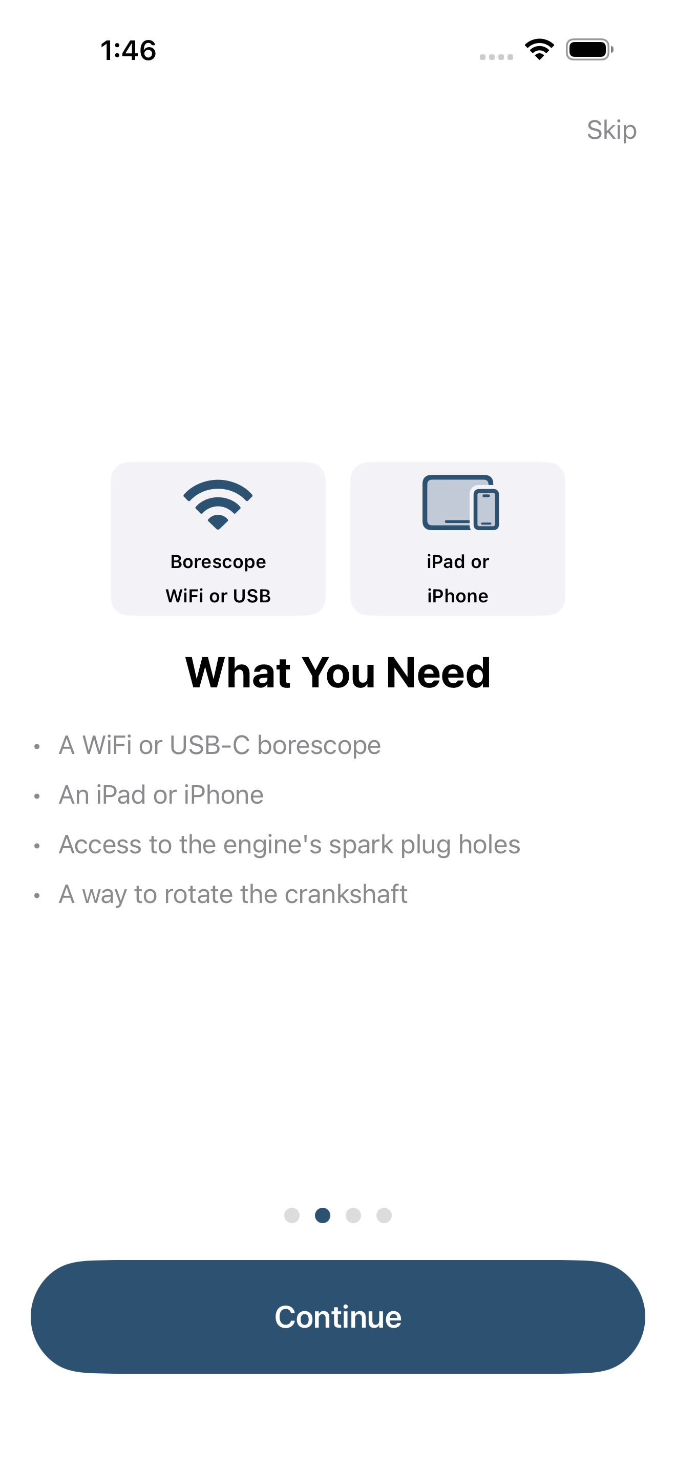 Onboarding What You Need page showing equipment cards and a requirements list